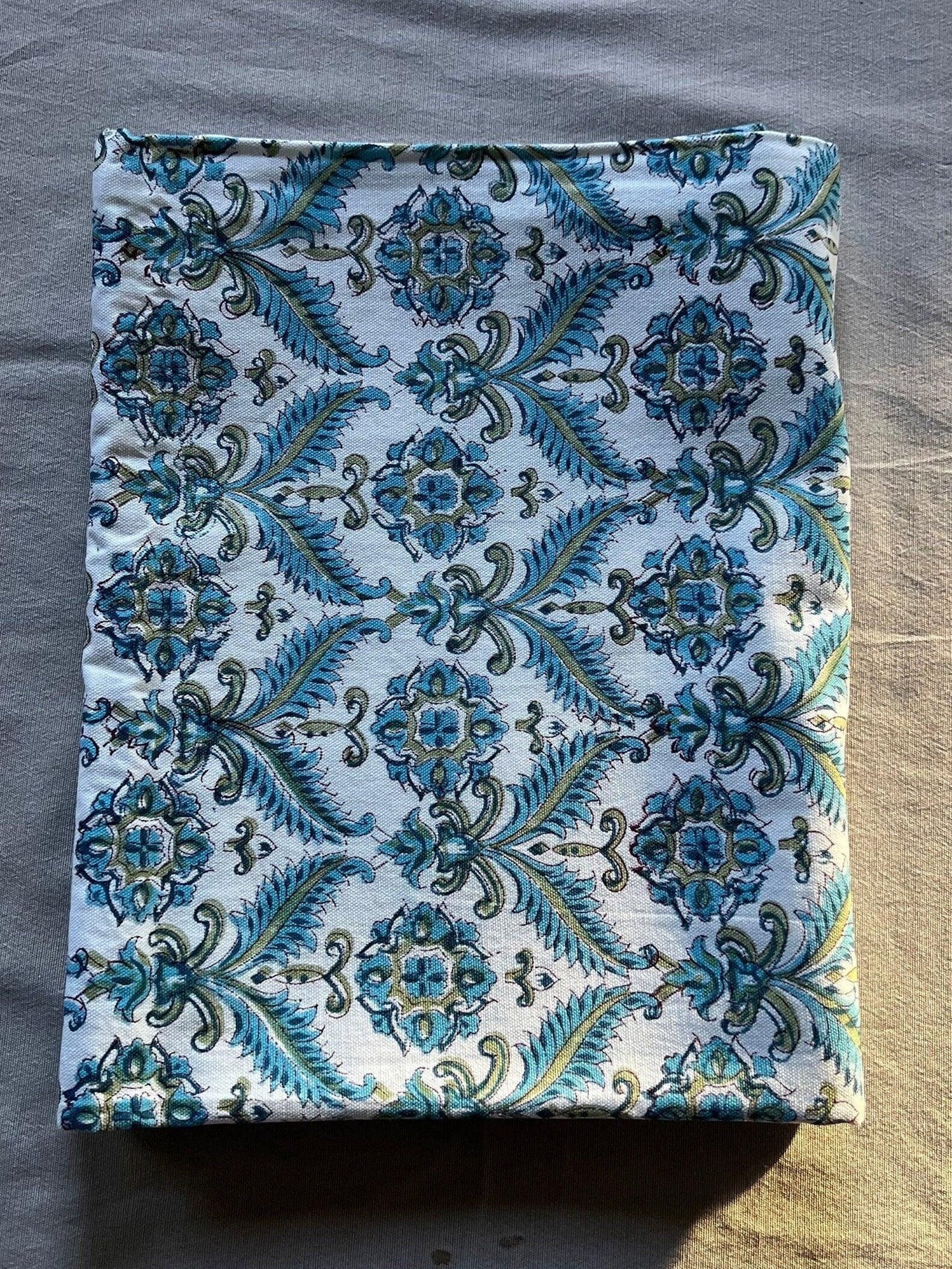 Blue Floral Hand Block Printed Cotton Tablecloth: Indian Decor