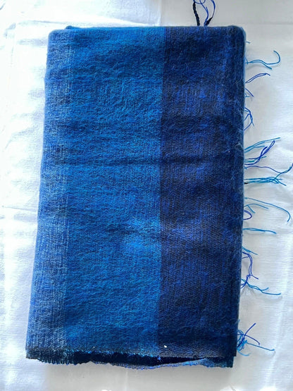 Extra Soft Yak Wool Scarf Himalayan Blue Navy ,Hand Loomed Shawl