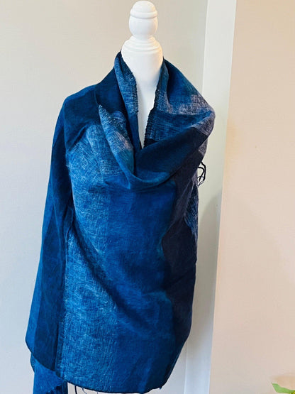 Extra Soft Yak Wool Scarf Himalayan Blue Navy ,Hand Loomed Shawl