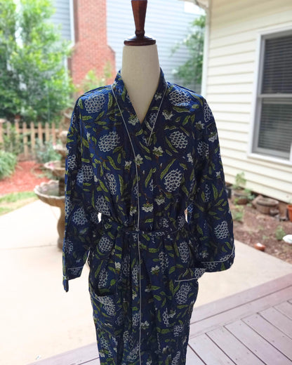 Block Print Cotton Kimono Robe, Women's Loungewear