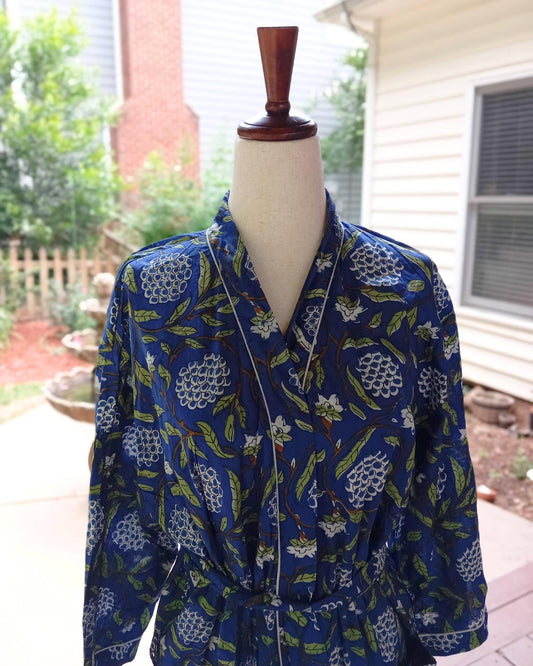 Block Print Cotton Kimono Robe, Women's Loungewear