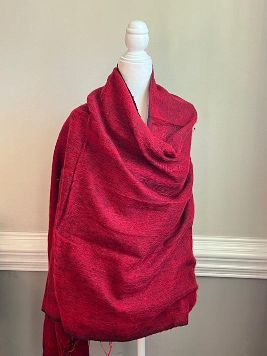 Red Yak Wool Scarf, Soft Warm Cozy Wrap, Women Fashion Scarf, Gift for Her