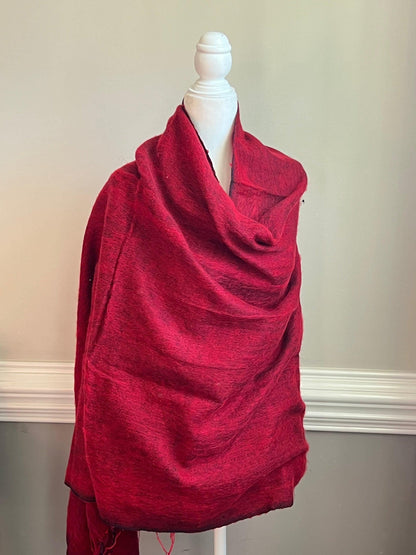 Red Yak Wool Scarf, Himalayan Hand Loomed Shawl 