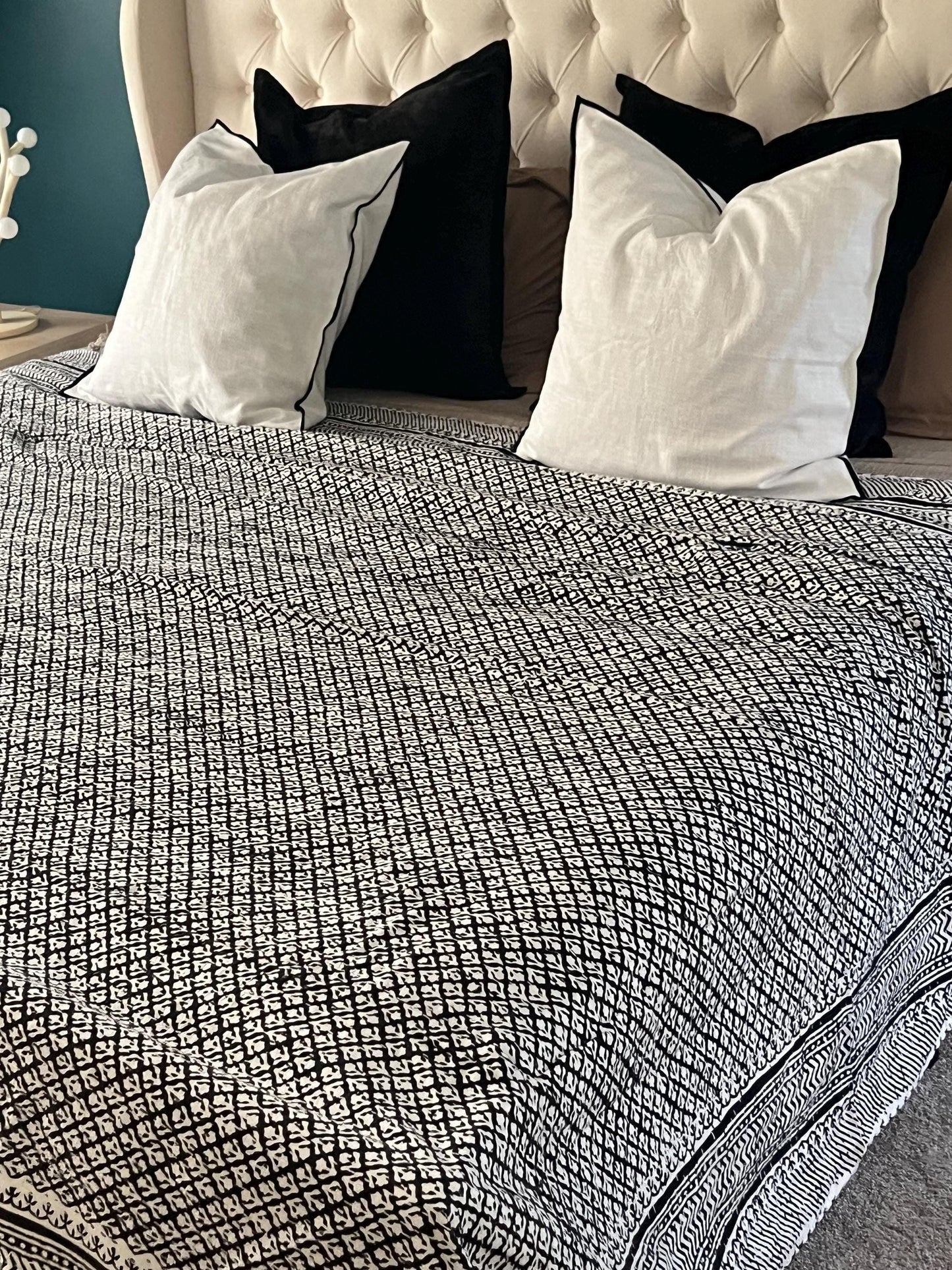 Vintage Cotton Bedding Floral Print Cotton Kantha Quilt Throw Blanket