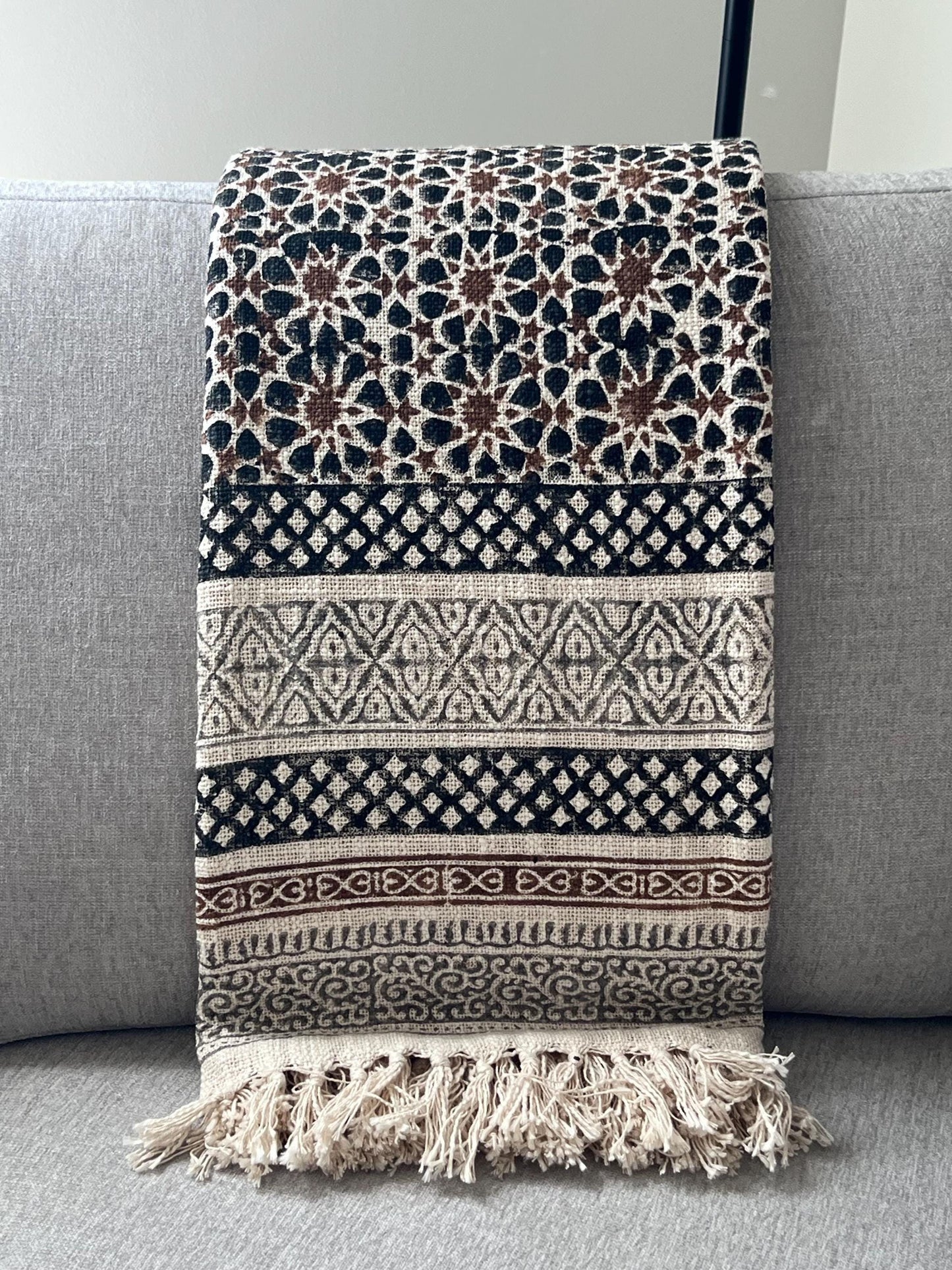 Handmade Block Print Cotton Throw Blanket: Boho Home Decor (50x70)
