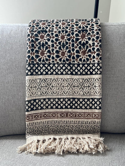 Handmade Block Print Cotton Throw Blanket: Boho Home Decor (50x70)