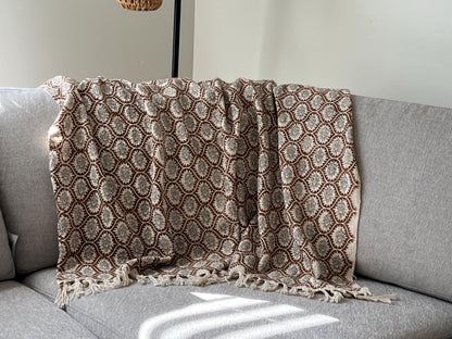 Handmade Cotton Boho Throw Blanket with Tassels