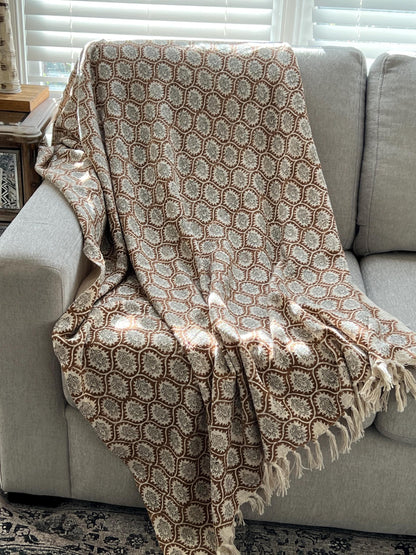 Handmade Cotton Boho Throw Blanket with Tassels