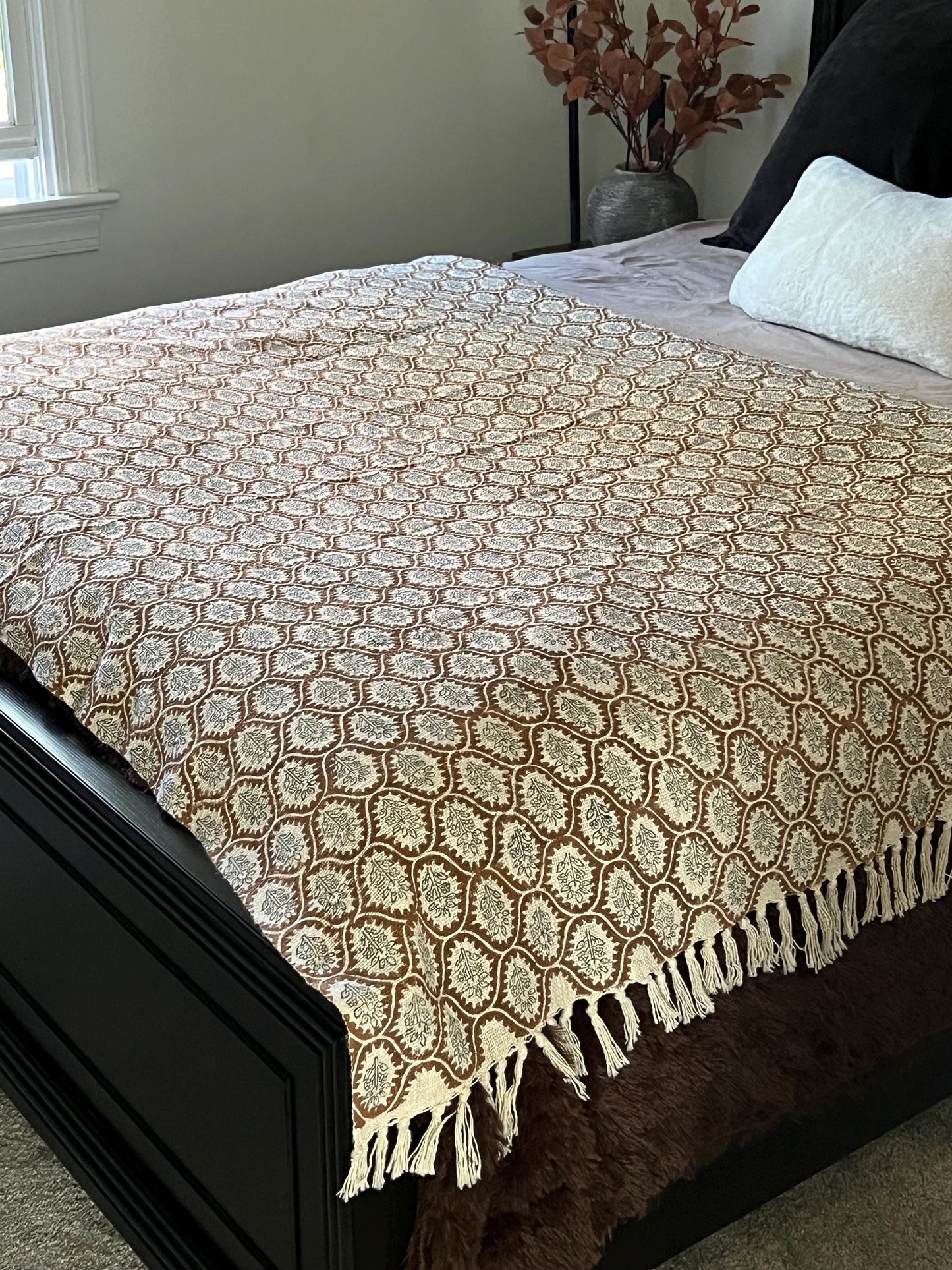 Handmade Cotton Boho Throw Blanket with Tassels