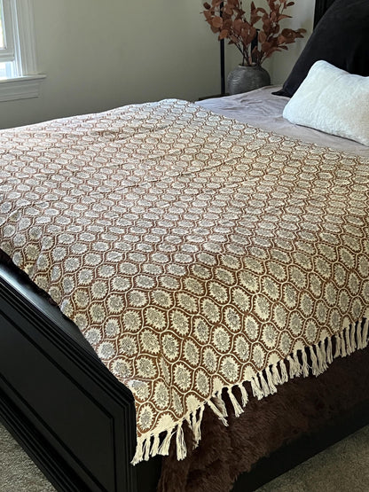 Handmade Cotton Boho Throw Blanket with Tassels