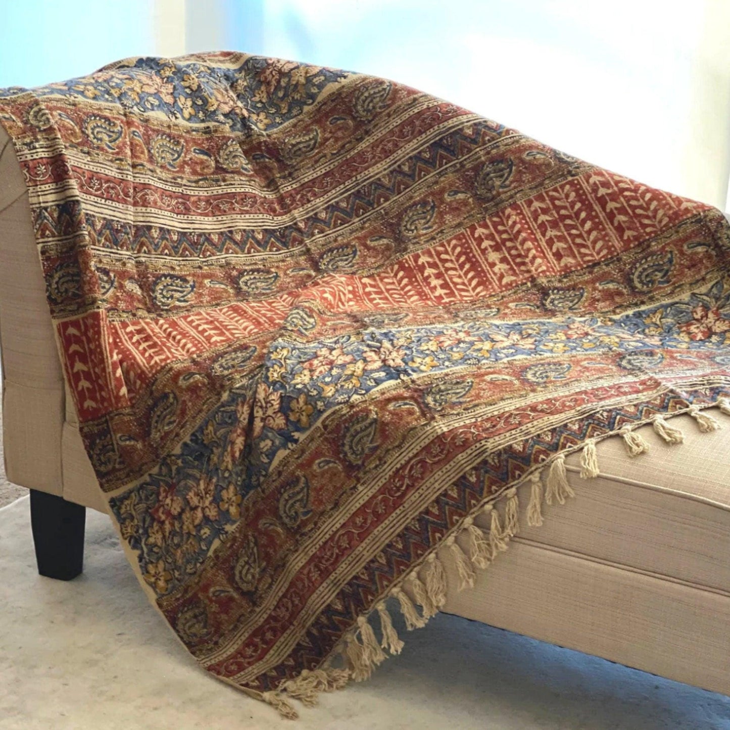 Handmade Mud Cloth Throw Blanket, Boho Hand Block Print, Cotton Couch Cover