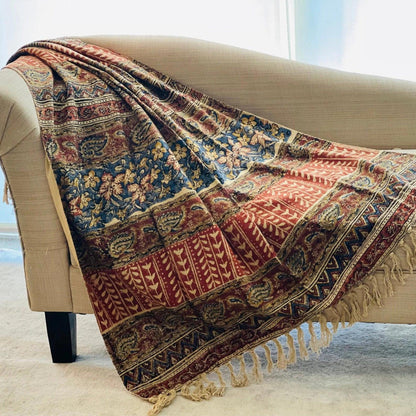 Handmade Mud Cloth Throw Blanket, Boho Hand Block Print, Cotton Couch Cover