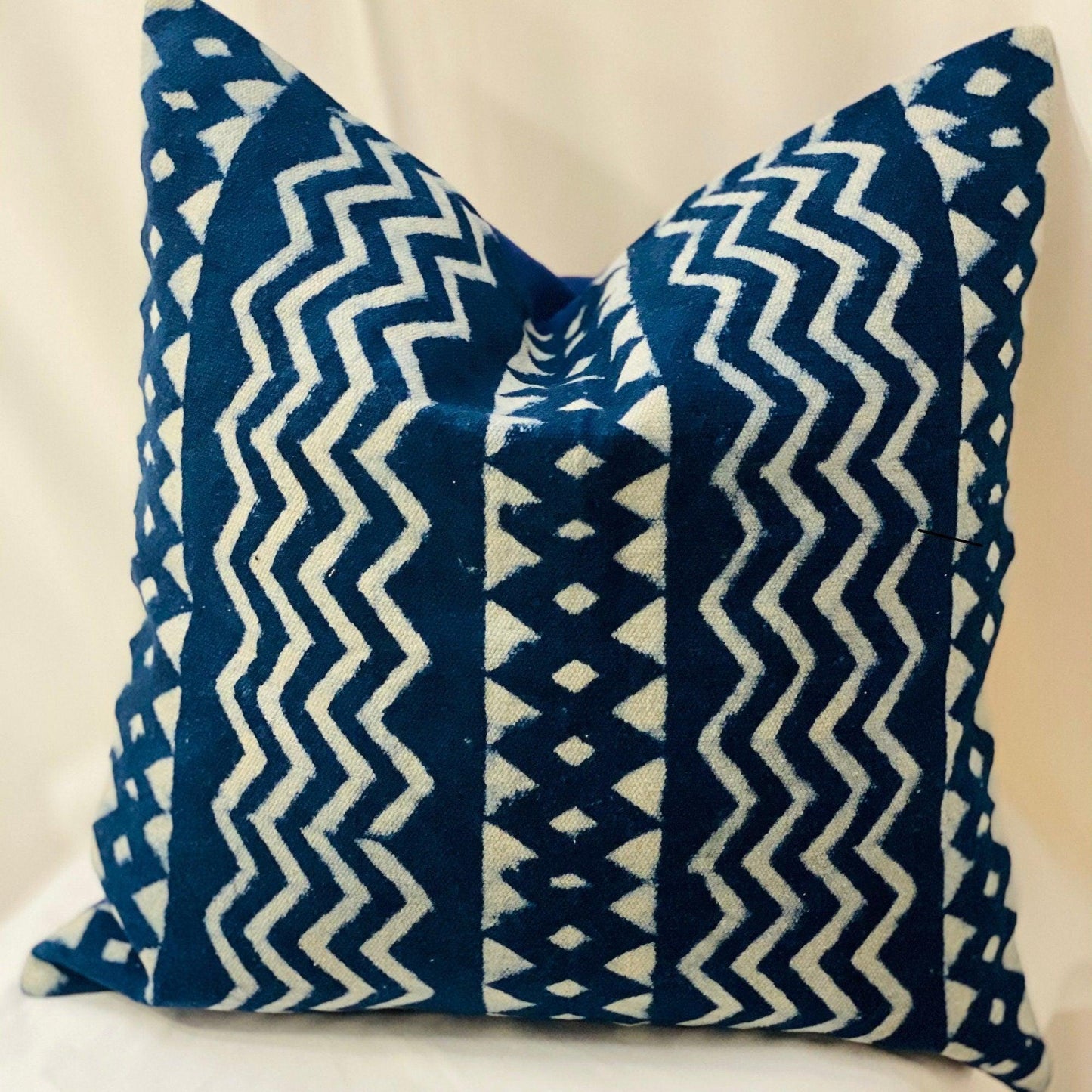 Blue Indigo Mud Cloth Pillow Cover: Boho Home Decor (18x18)