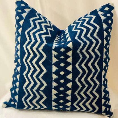 Blue Indigo Mud Cloth Pillow Cover: Boho Home Decor (18x18)