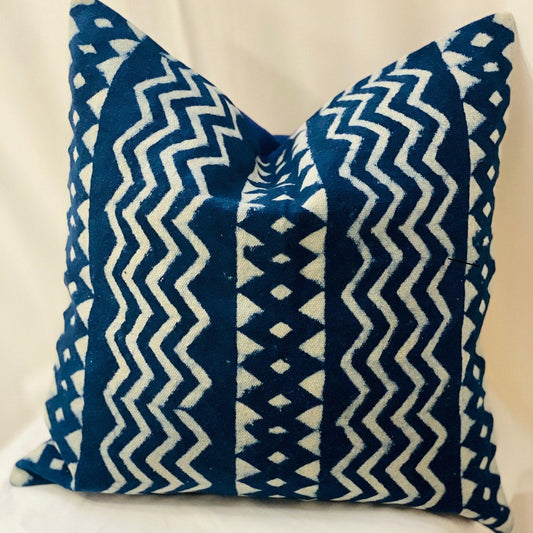 Blue Indigo Mud Cloth Pillow Cover: Boho Home Decor (18x18)