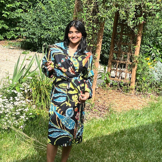 Floral Print Cotton Robe: Ankle-Length Kaftan Beach Coverup