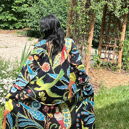 Floral Print Cotton Robe: Knee-Length Robe  Beach Coverup