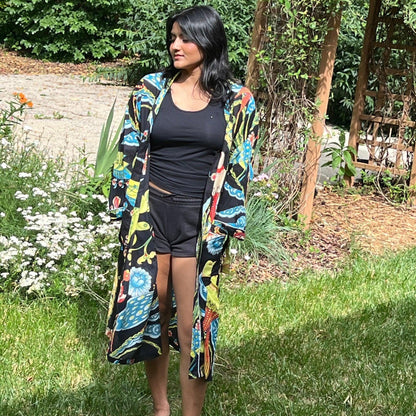Floral Print Cotton Robe: Knee-Length Robe  Beach Coverup