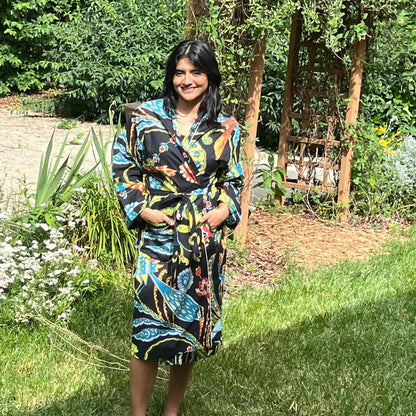 Floral Print Cotton Robe: Knee-Length Robe  Beach Coverup