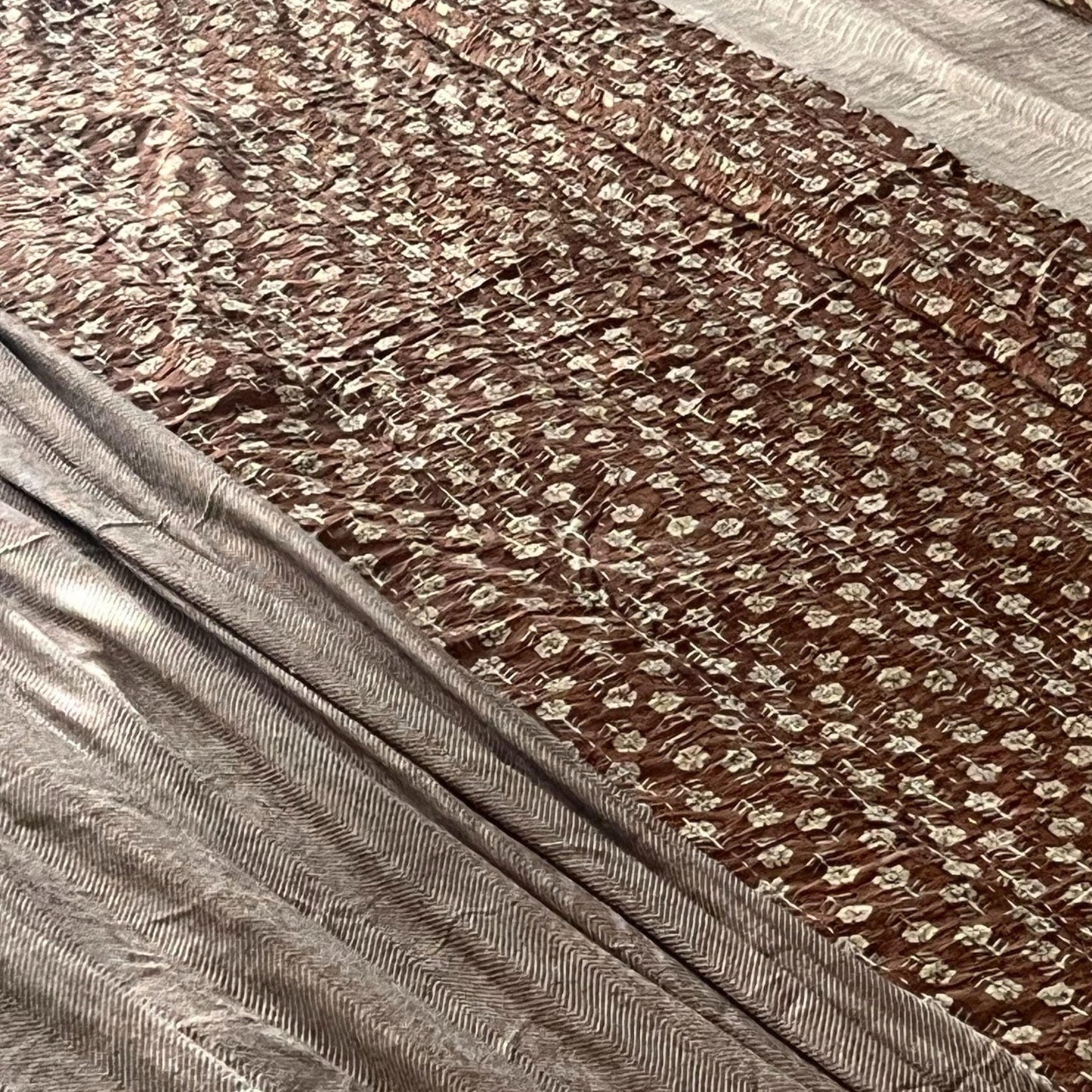 Dark Brown Floral Kantha Quilt Throw Blanket Available in King and Queen Size - Block Print Bedspread Boho Bedding Best Housewarming Gift