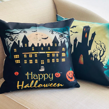 Haunted House Halloween Pillow Cover: Cotton-Linen Blend