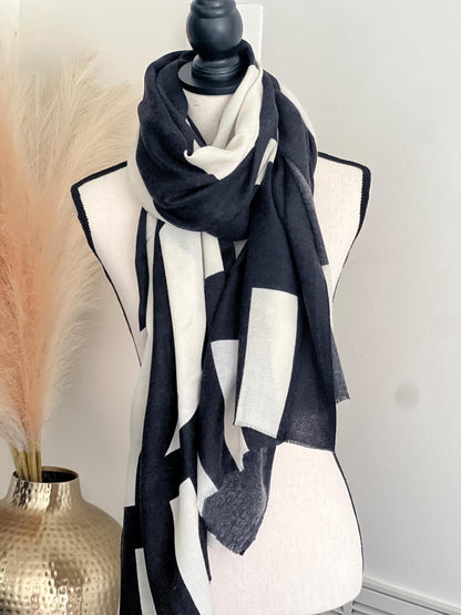 Black and White Cashmere Scarf Soft and Warm Wrap