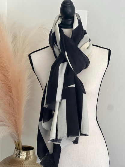Black and White Cashmere Scarf Soft and Warm Wrap