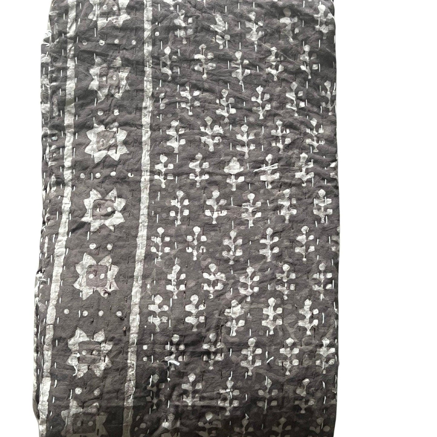 Brown Kantha Quilt, Handmade Block Print Cotton Bedspread