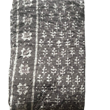 Vintage Brown Floral Kantha Quilt, Block Print Boho Bedspread