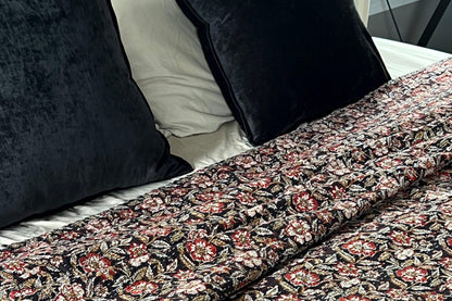 Vintage Floral Kantha Throw - Handmade Block Print