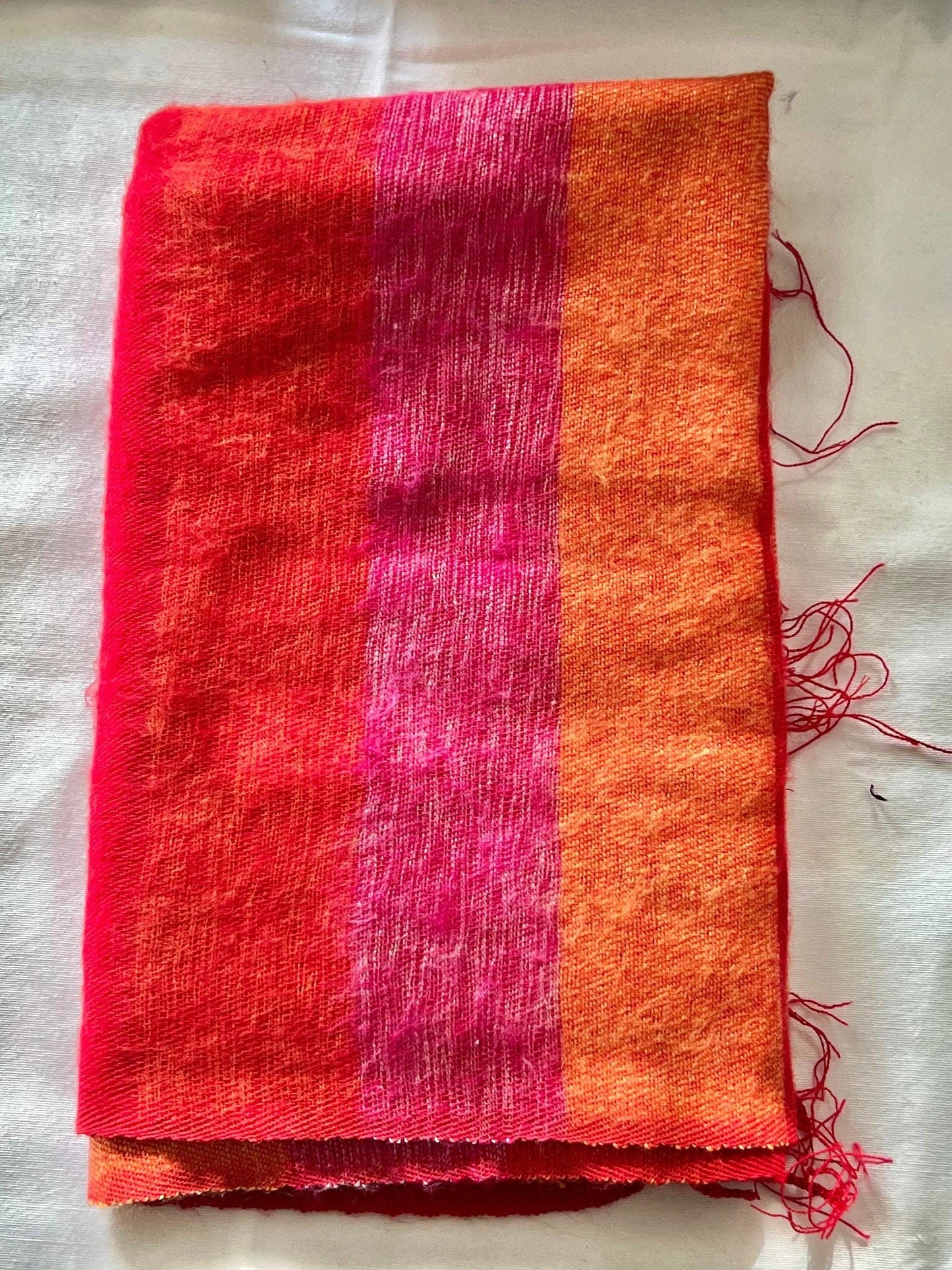 Red Orange Yak Wool Blanket Scarf, Handmade Himalayan Nepal Meditation Shawl