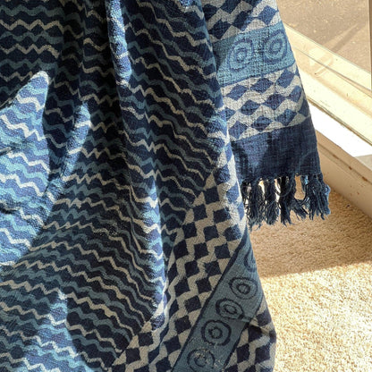 Indigo Mud Cloth Throw Blanket: Hand Block Print Boho Decor