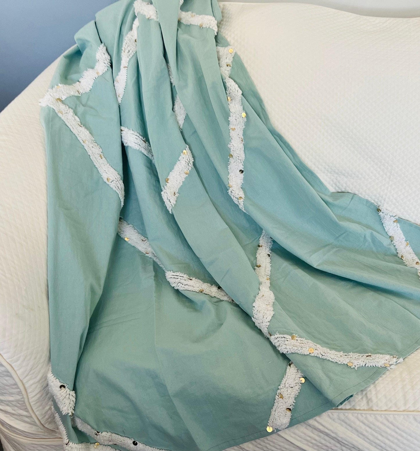 Tufted Woven Cotton Throw Blanket: Sea Blue Boho Decor (50"x60")