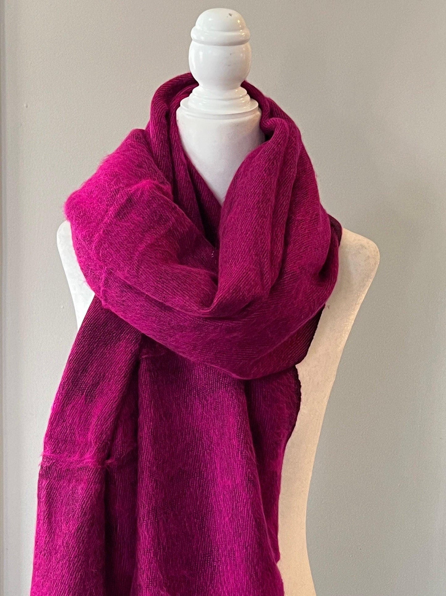 Pink Yak Wool Scarf, Himalayan Shawl, Boho Meditation Wrap, Handmade in Nepal