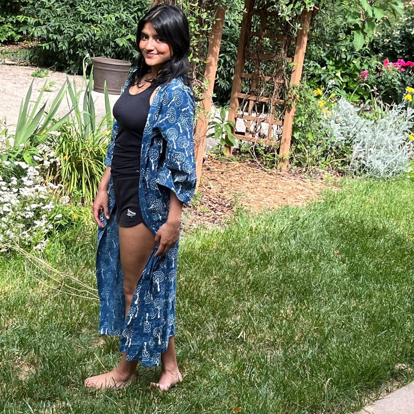 Floral Cotton Robe, Lightweight Block Print Dressing Gown