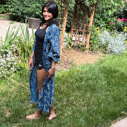 Floral Cotton Robe, Lightweight Block Print Dressing Gown