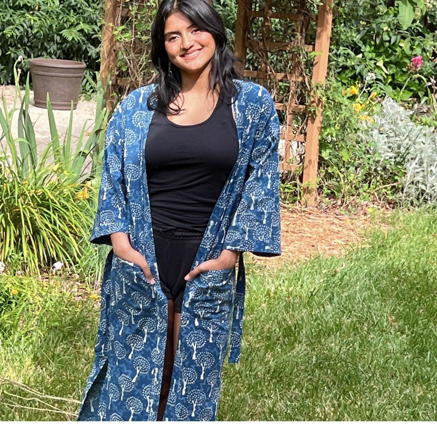 Floral Cotton Robe, Lightweight Block Print Dressing Gown