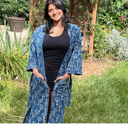 Floral Cotton Robe, Lightweight Block Print Dressing Gown