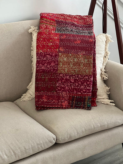 Bohemian Patchwork Quilt Kantha Quilt: Upcycle  Boho Bedspread, Exclusive gift for home