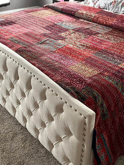Bohemian Patchwork Quilt Kantha Quilt: Upcycle  Boho Bedspread, Exclusive gift for home