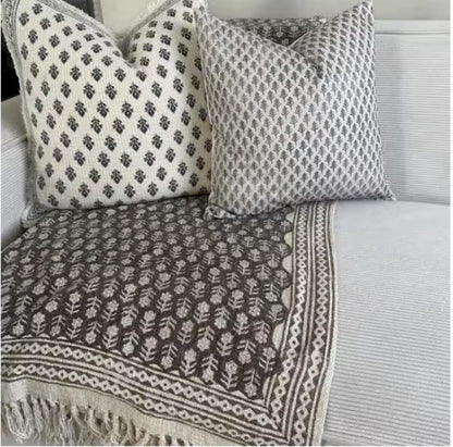 Brown Floral Block Print Cotton Throw Blanket