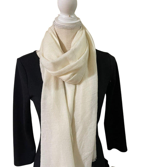 Handmade Himalayan Cashmere Scarf, Ivory Travel Wrap