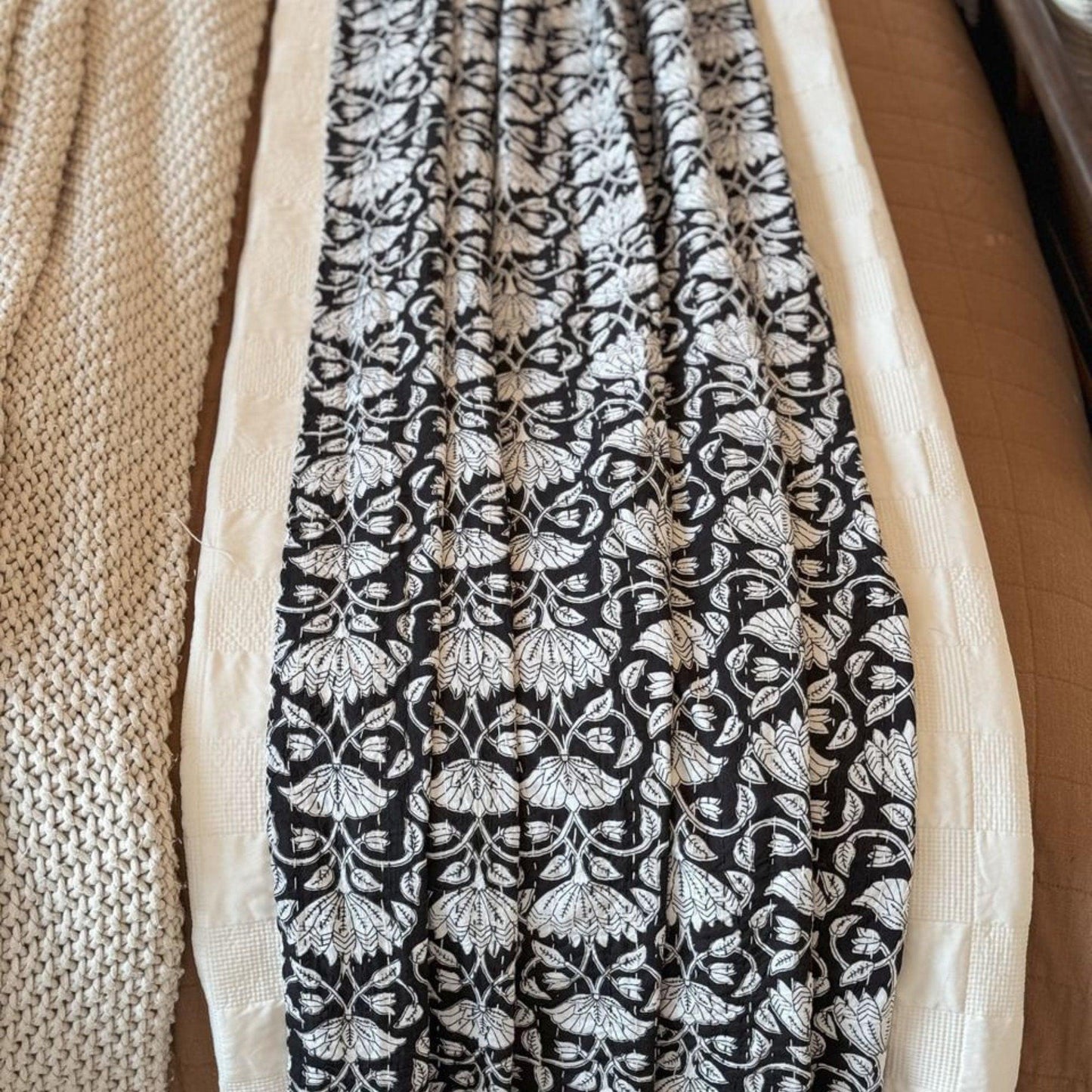 Vintage Block Print Kantha Bedspread, 100% Cotton Boho Throw