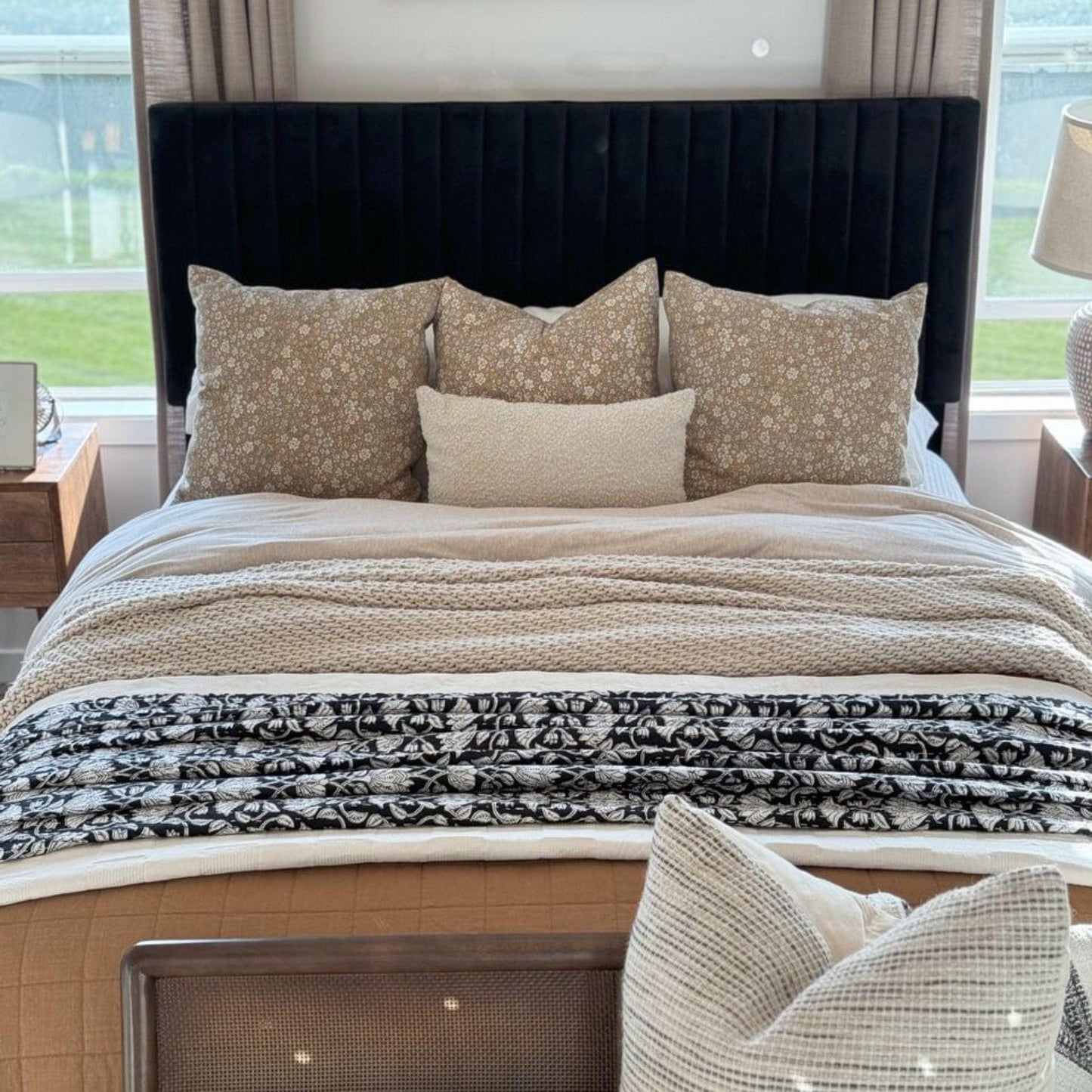 Vintage Block Print Kantha Bedspread, 100% Cotton Boho Throw