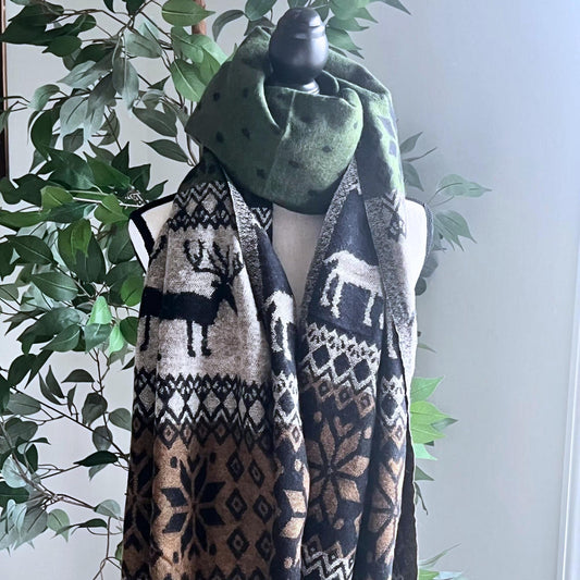 Handmade Yak Wool Christmas Scarf: Reindeer Shawl Wrap