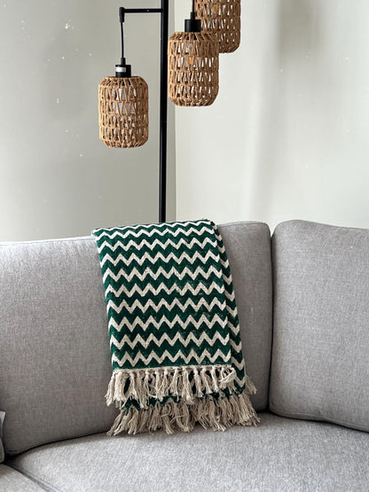 Green Floral Throw Blanket, Indian Cotton Tassel Blanket – Christmas Gift, Home Decor