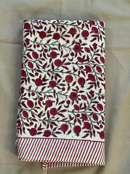 Red Floral Block Print Tablecloth: Cotton Dining Table Decor (60x108 inches)