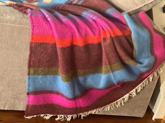 Pink Mohair Throw Blanket: Chunky Wool Sofa Blanket (55x70)