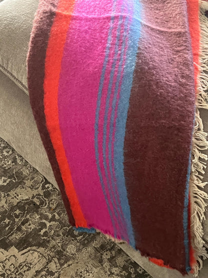 Pink Mohair Throw Blanket: Chunky Wool Sofa Blanket (55x70)