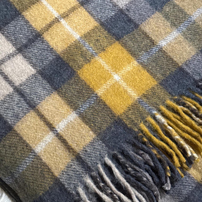 Tartan Plaid Recycled Wool Blanket with Fringe, Cozy Throw